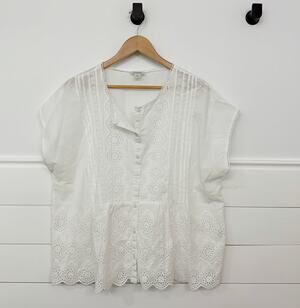 Women’s Sundance White Embroidered Button Down Blouse Top Large L
